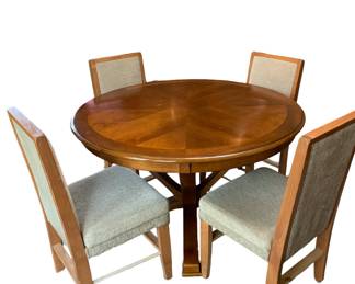 Lifestyle Enterprise Round Dining Table H 30 W 48 with 4 Fabric Chairs.