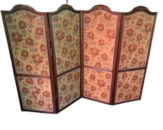Vintage 4 Panel Wood and Fabric Room Divider