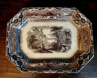 Antique Mulberry Transferware "VINCENNES" platter bid #15