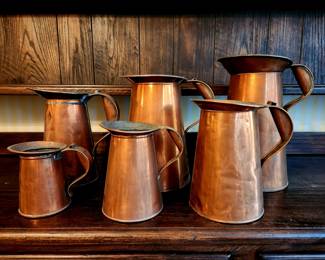Set of 6 Vintage Copper Graduated Pitchers bid #19