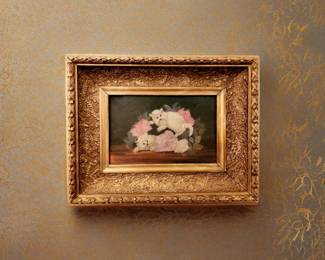 Small elegant painting of two white cats $90