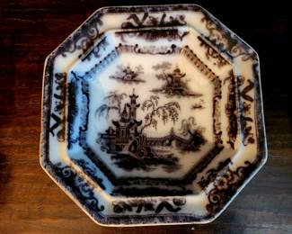Antique Mulberry Transferware Octagonal Serving Bowl bid #11