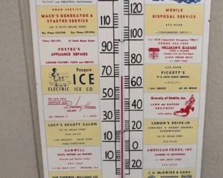 1960's Masonite Alabama Community Bulletin Advertising Thermometer - Size 12" x 24"