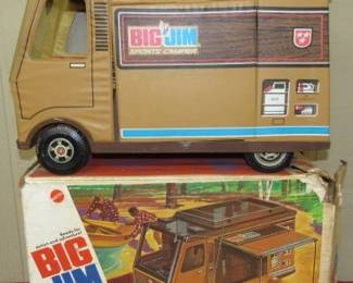 1972 Mattel Toys Big Jim Sports Camper w/Boat, Some Accessories Inside Camper & Original Box!