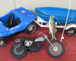 1972 Mattel Toys Big Jim's Dune Buggy, Motorcycle, Boat & Trailer 