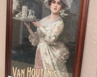 Circa. 1900 Van Houten's Cocoa Paper Sign - Framed