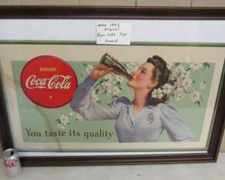 1942 Framed Coke Paper Sign