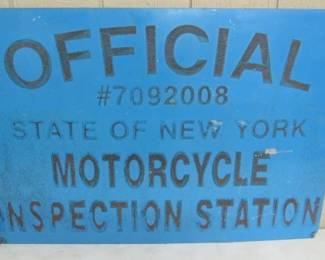 Vintage Metal New York Official Motorcycle Inspection Station Sign