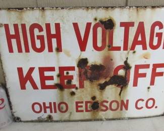 1950's Porcelain High Voltage Sign - Ohio Edison Co.