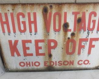 1940's Porcelain High Voltage Sign - Ohio Edison Co.