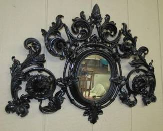 Cast Iron Wall Mirror w/Hat Hooks