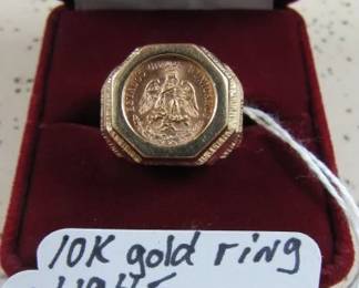 10K Gold Ring w/1945 Dos Pesos Gold Coin