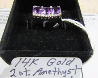 14K Gold, 2 ct. Amethyst & Diamond Ring w/Appraisal 