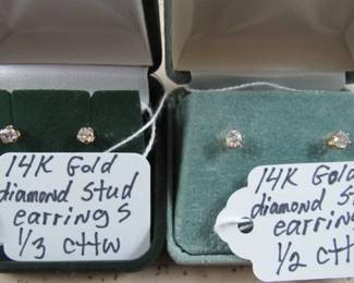 14K Gold Diamond Stud Earrings