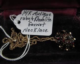 14K Antique Ruby & Rhodolite Garnet Necklace