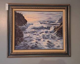 Waves Crashing on Shore Painting Signed by Nettie Nelson 2002