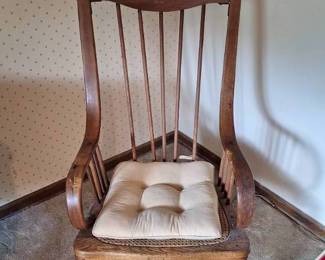 Antique Wooden Rocking Chair with Cane Seat
