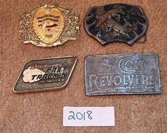 (4) Belt Buckles - Revolver, Deer Running, Shriner, and  Snap- On
