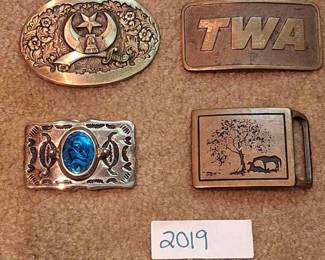 (4) Belt Buckles - TWA, 2 Horses, Shriner, and Southwestern