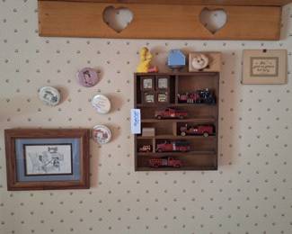 Vintage Fire Truck Toys, Miniatures Display, Big Bird, Collectible Pins