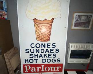 7' TALL PARLOUR ICE CREAM SIGN HAND PAINTED FROM JACKSON MICHIGAN 
