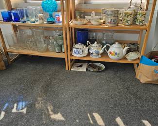 MISC.GLASSWARE-TEAPOTS CUP AND SAUCERS DECANTERS AND GLASSES