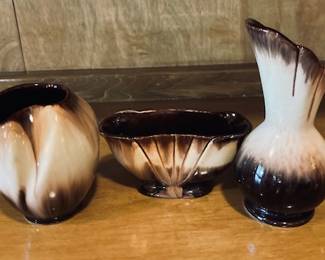 Vintage Mid Century Germany Brown Drip Glaze Pitcher Set.