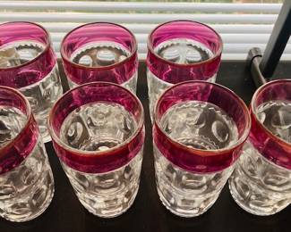 Vintage Kings Crown Cranberry Ruby Tiffin Glasses. Tumblers.