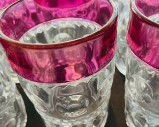 Vintage Kings Crown Cranberry Ruby Tiffin Glasses. Tumblers.