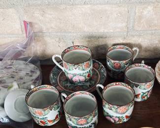 Vintage Porcelain Rose Medallion Demitasse Cup/Saucer Set.