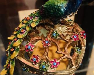 Vintage Jeweled Peacock Trinket Box.