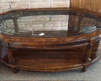 Moderion Traditional Coffee Table. Tempered Glass Top and Storage Shelf.