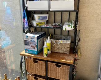 Bakers rack with wicker drawers