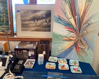 Assortment of Amateur Art; Napco Porcelain Bird Figural Plates; Assortment of phones; and much more.