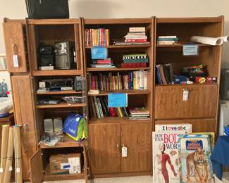 Sauder-Style Cabinetry with Drop Down Doors, Slide-Out Cabinets and Shelved Cabinets with doors; Office Supplies; Karoake; Leap Pad; Speakers; Oversized Educational Books (great for Home Teachers)