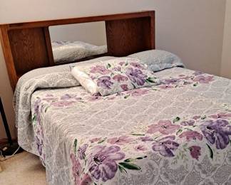 Queen Bed Frame with Mirror and Base with 6 Drawers; Queen Sleep Number Mattress with Remote and Box Spring; Pretty Lilac / Purple Quilted Top Coverlet