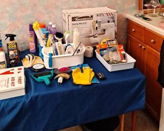 Wall Mirror; Candle Sconces; Kenmore Sewing Machine & Supplies; and Miscellaneous Household Goods