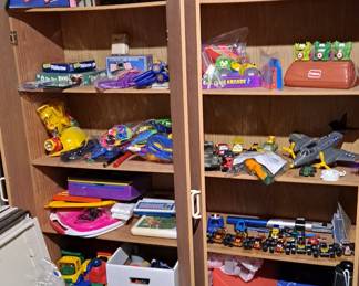 Assorted Children't Toys & Games; including Multiple Laminate Storage Cabinets with Shelving & Doors