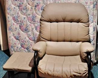 Modern Style Leather Swivel Rocking Chair and Matching Ottoman; New Queen Mattress and Box Spring