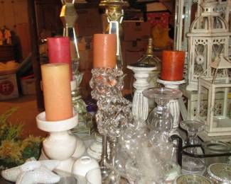 Holiday candles sticks, lanterns, mirrored candle holders.