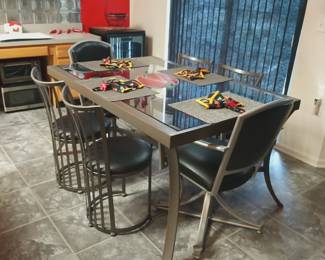 Glass and metal table set