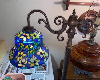 Stunning floor lamp with leaded glass shade