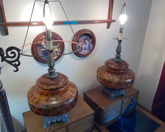 Amazing vintage amber bottom lamps