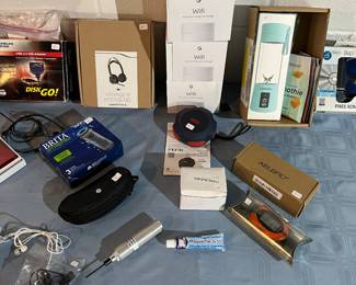 Google home Wi-Fi systems, Voyager focus headphones, blend jet smoothie maker, aielbro sunglasses, disc go IDE adapter,  Britta water filters, earbuds and iHome Bluetooth speaker.