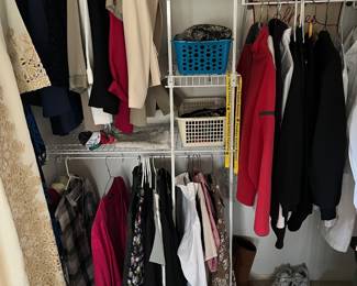 Women's size large jackets and shoes.