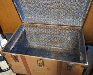 Inside view of vintage steamer trunk.