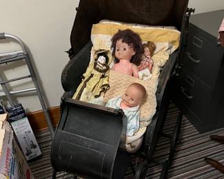 Antique Baby Carriage and Dolls