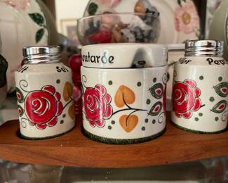 ceramic salt, pepper, and mustard set - French