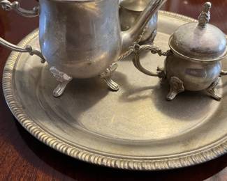 Silver tea set and tray