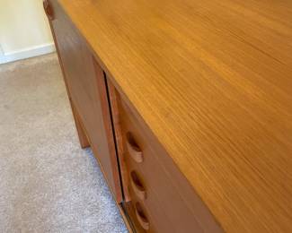 Hardwood Mid-century modern credenza, set of drawers, sideboard, lace doily